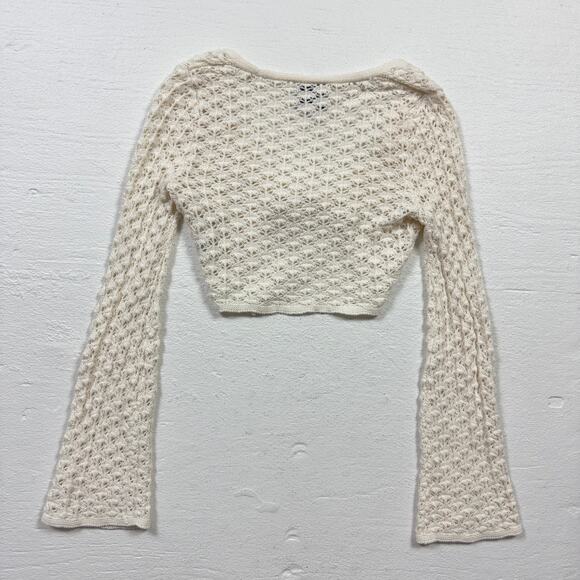 Pink Rose Cream White Crochet Tie Front Shrug Cardigan Sweater, Size XS - Picture 6 of 6